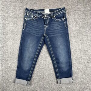 Y2K Cg.l.Cg Capri Jeans Womens 6 Medium Wash Blue Mid Rise Rhinestone Stretch